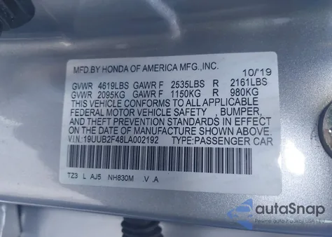 2020 Acura Tlx Tech Package from USA, damaged, VIN 19UUB2F48LA002192